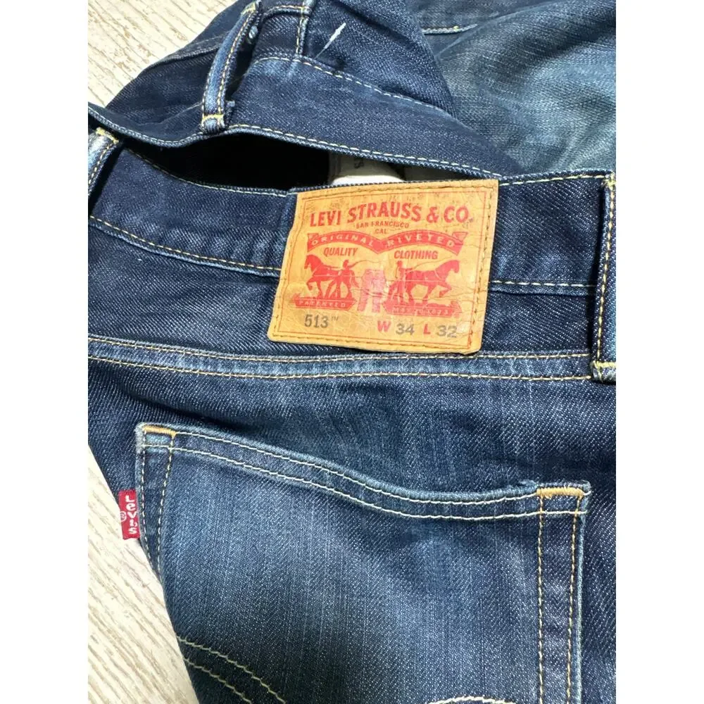 Levis 513 Slim Straight Jeans 34x32 Dark Wash Soft Stretch